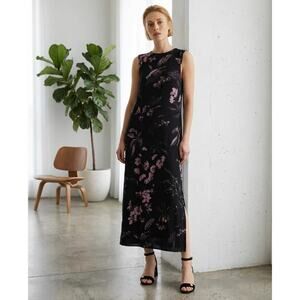 Ted Baker Avial Sleeveless Stretchy Floral Black/Pink Printed Midi Dress, 3/L